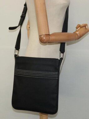 LOEWE Anagram Shoulder Bag PVC Black Silver Auth hk2150